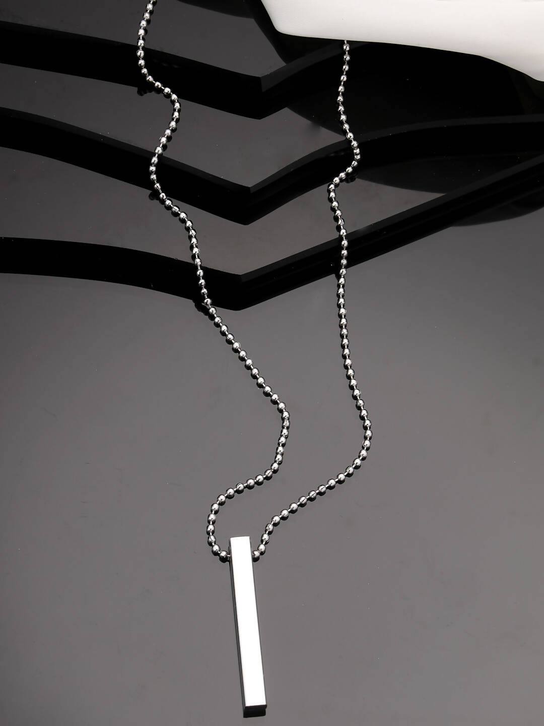 NVR Men's Silver Rhodium Plated Bar Pendant & Chain - Swadesiicart