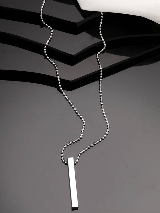 NVR Men's Silver Rhodium Plated Bar Pendant & Chain - Swadesiicart