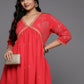 Ahalyaa Women's Traditional Wear Co-ords - Red - Swadesiicart