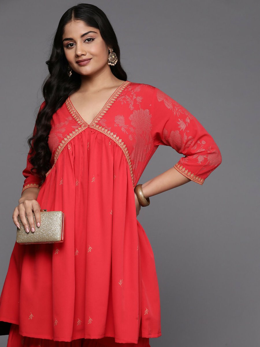 Ahalyaa Women's Traditional Wear Co-ords - Red - Swadesiicart