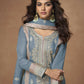 Anaita Sky-Blue Chinon Readymade Palazzo Suit with Embroidery Sequence Work