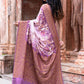Joban Fashion Dark And Light Lilac Crepe Chiffon Pure Handloom Banarasi Silk Saree | Swadesiicart