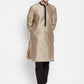 Even Apparels Beige Art Silk Men's Kurta With Contrast Collar And Placket | Swadesiicart