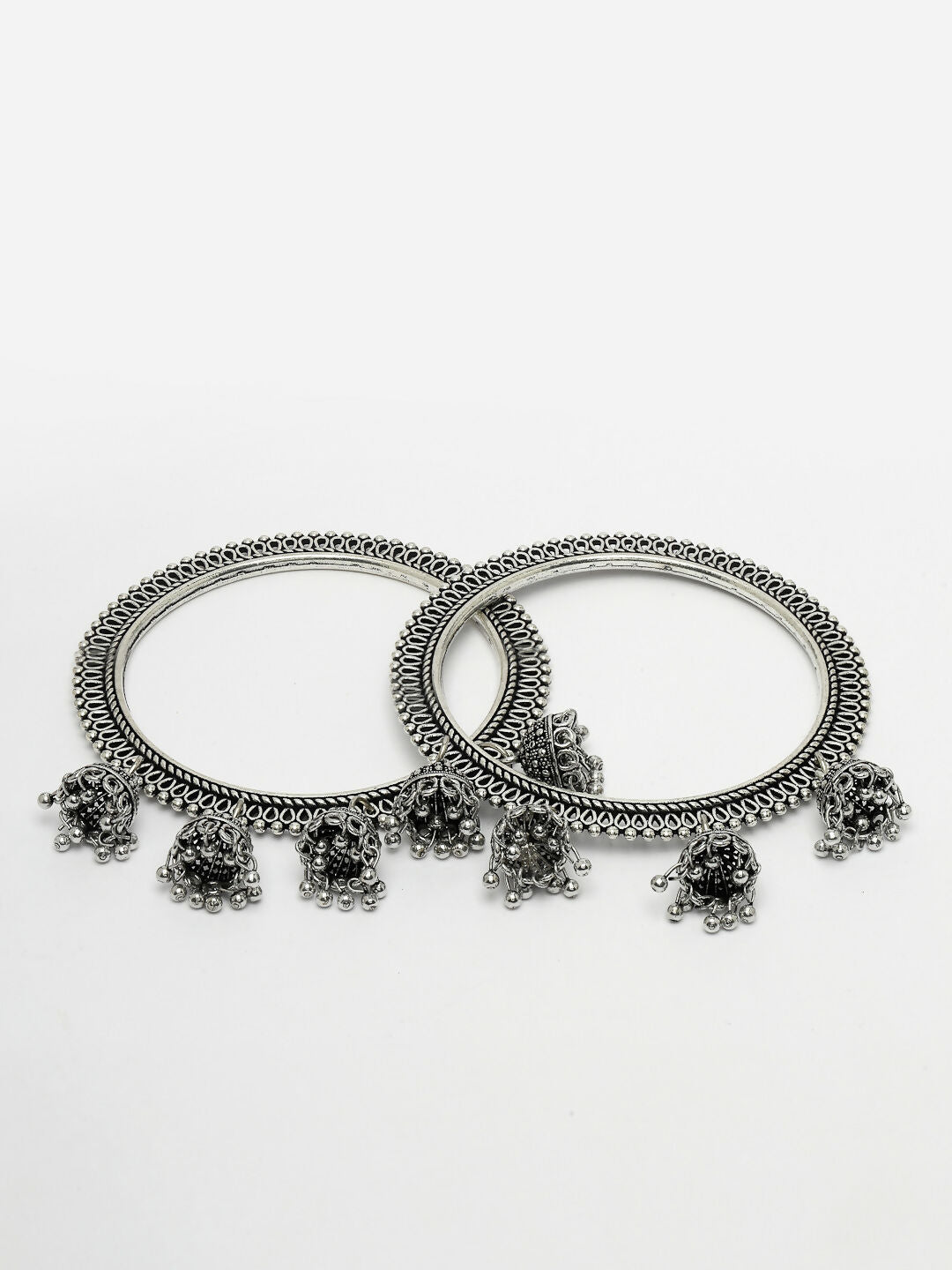 NVR Women's Set of 2 Silver-Toned German Silver Oxidised Bangle - Swadesiicart