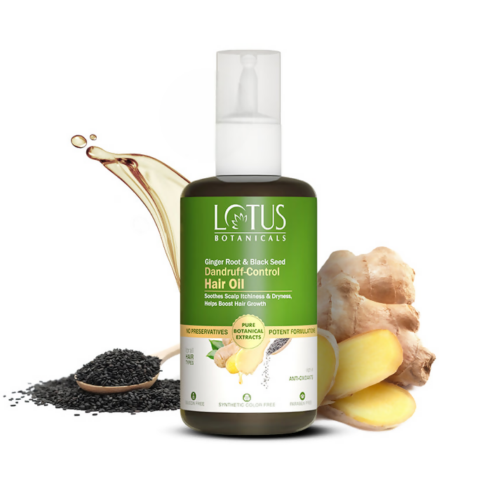Lotus Botanicals Ginger Root & Black Seed Dandruff Control Hair Oil | Swadesiicart