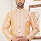 Raivat Ethnic Banarasi Jacquard Embroidery Semi Indo Western Sherwani In Cream Maroon Colour | Swadesiicart