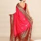 Joban Fashion Rani Pink & Bottle Green Plain With Weaving Border Banarasi Silk Sarees | Swadesiicart