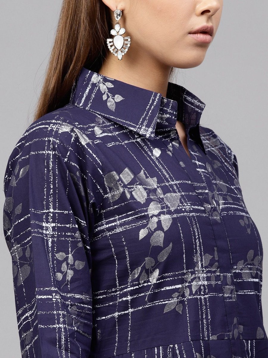 Ahalyaa Women's Navy Blue Cotton Printed Kurta | Swadesiicart
