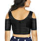 Aastha Fashion Women's Black Art Silk Cold Shoulder Sleeve Readymade Blouse