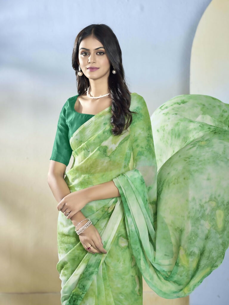 Sea Green Georgette Designer Printed Ready to Wear Saree - Samyana | Swadesiicart