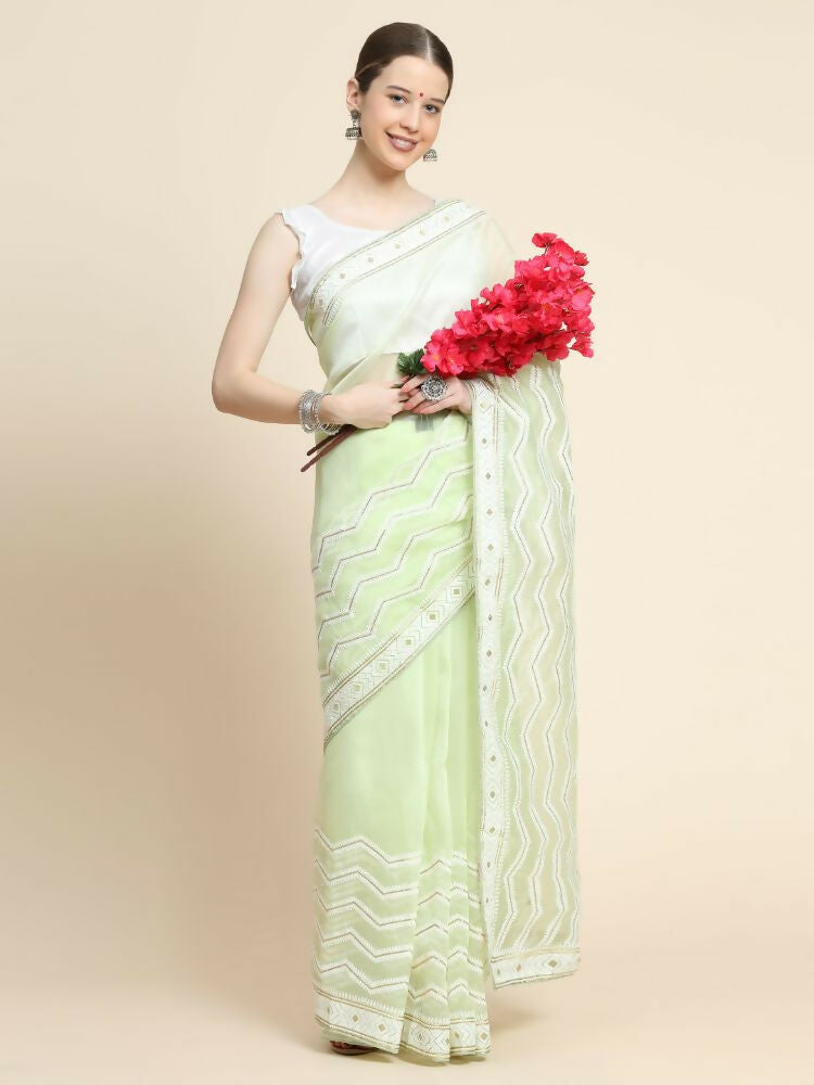Vamsee Banno Lehriya Yellow Organza Saree - Swadesiicart
