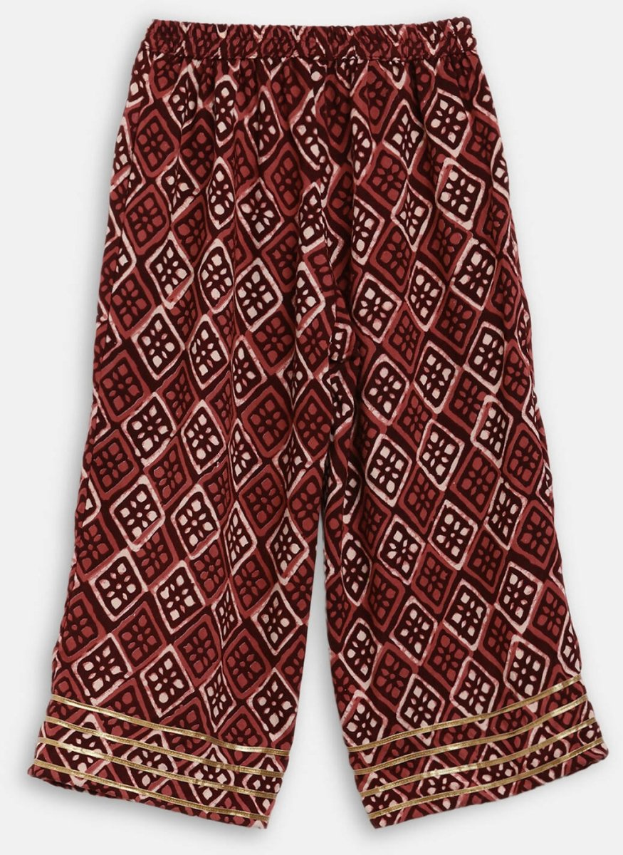 Ahalyaa Maroon Rayon Printed Kurta Palazzo Sets for Kids For Girls | Swadesiicart
