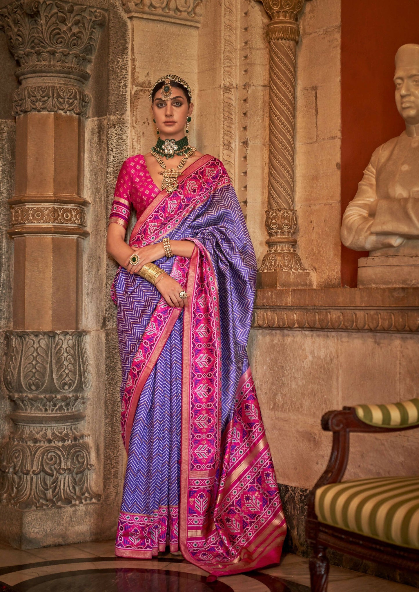 Purple Banarasi Weaving, Ultra Aqua Finish, Zari Work Banarasi Silk Saree - Rath Kunti - Swadesiicart