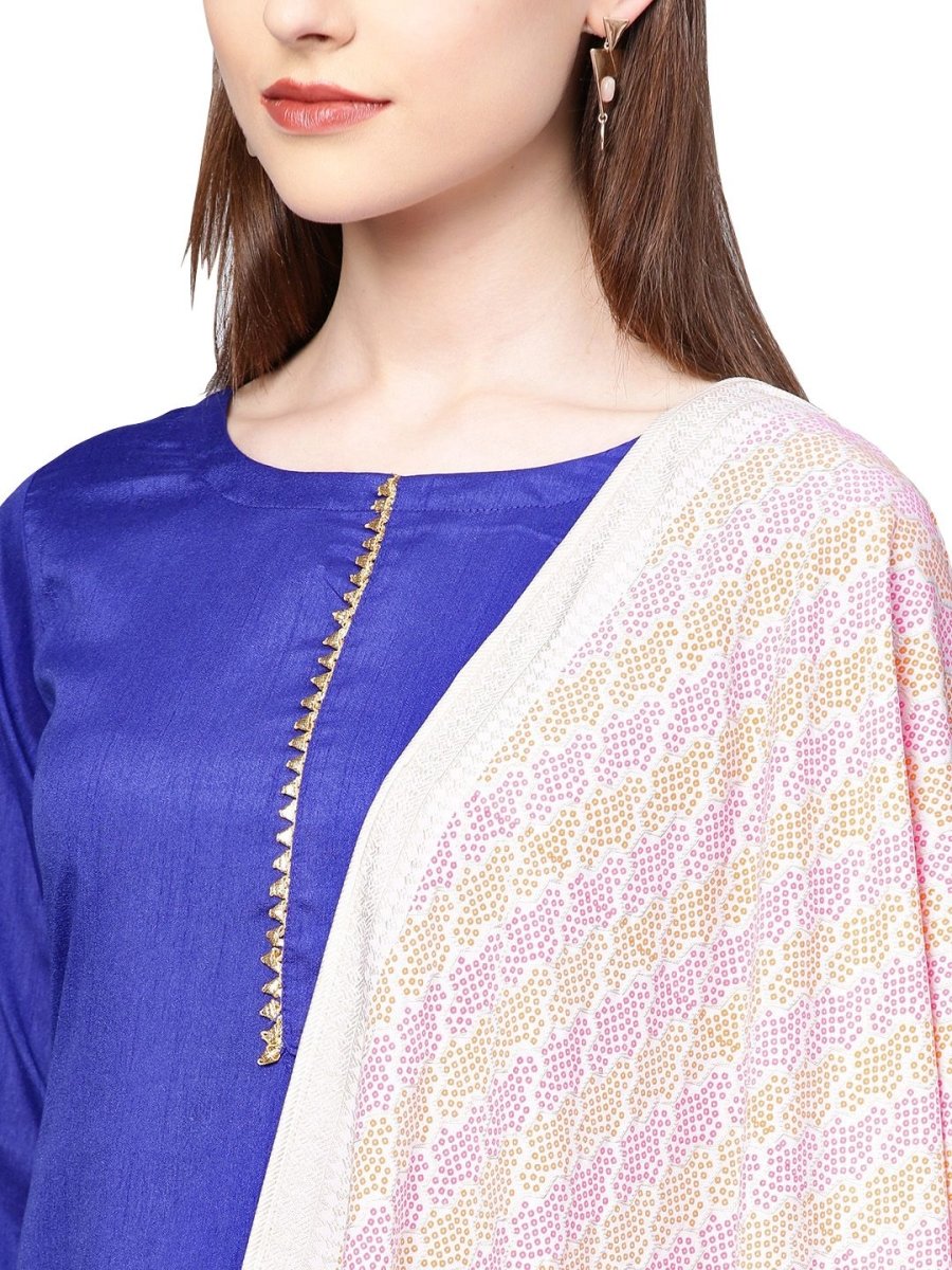 Ahalyaa Women's Royal Blue Poly Silk Solid Salwar Suit with Dupatta | Swadesiicart