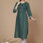 Miravan Women's Rayon Bandhani Print Straight Kurta Green - Swadesiicart