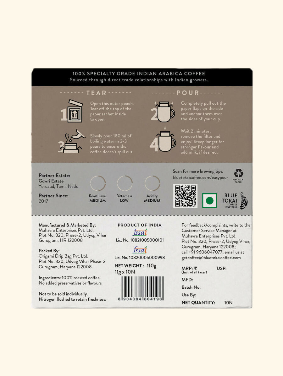 Blue Tokai Gowri Estate Medium Roast Easy Pour Sachets - Swadesiicart