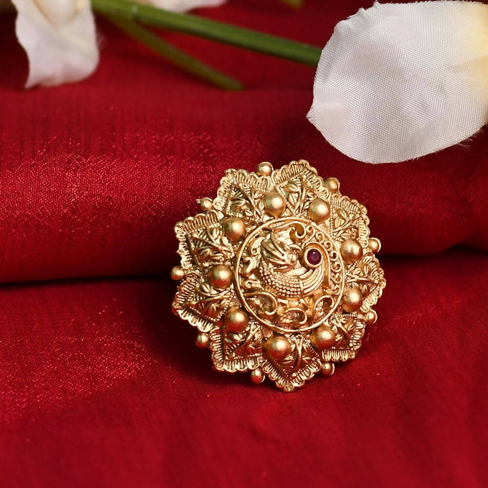 Mominos Fashion Joharkamal Gold-Polished Stone Studded Adjustable Finger Ring - Design 14 | Swadesiicart