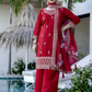 The52 Red Women's Gorgeous Embroidered Vichitra Silk Fabric Straight Kurta, Sharara and Dupatta Set - Swadesiicart