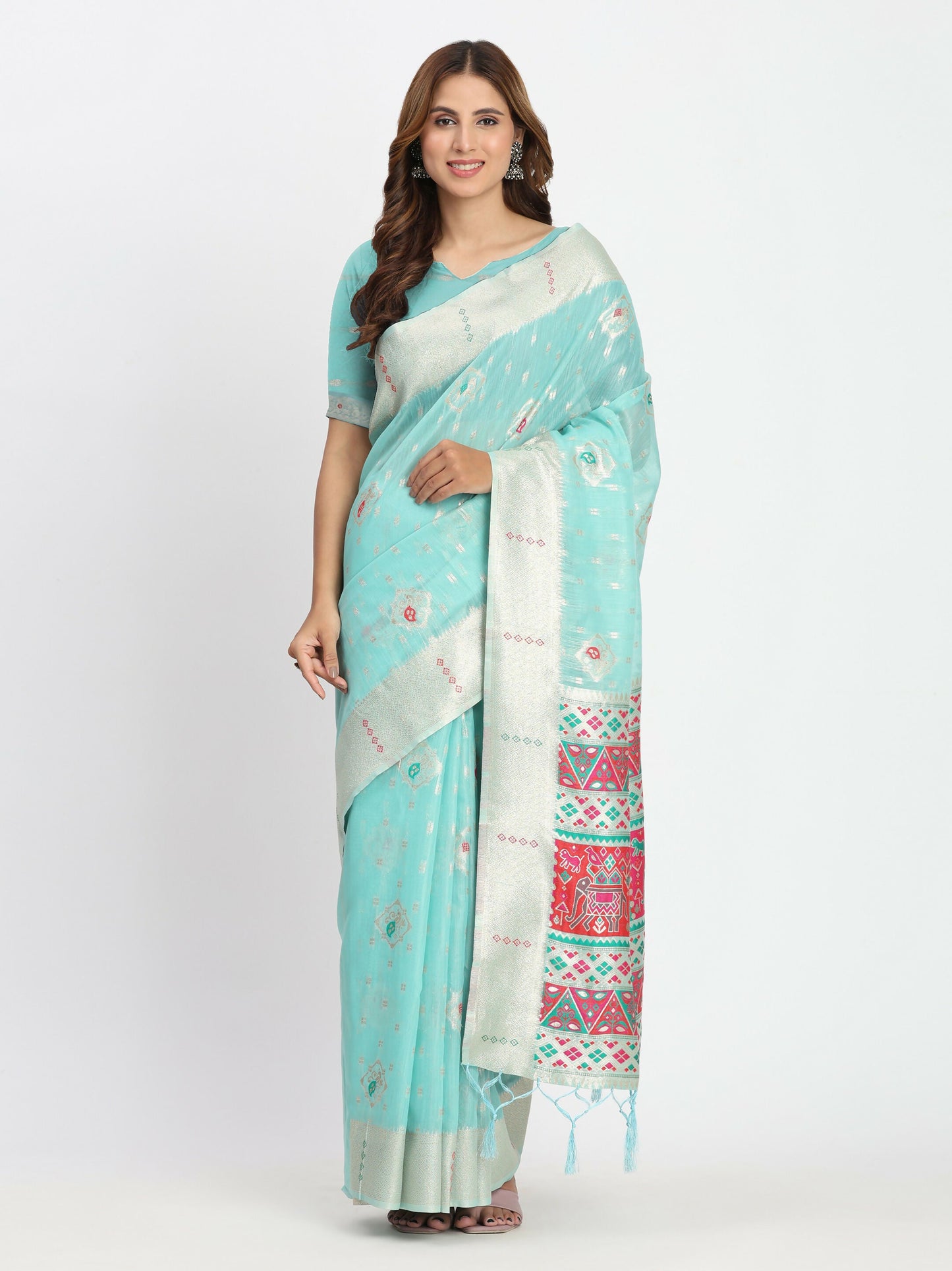 Shree Shyam Fashion Linen Cotton Sea Green Saree