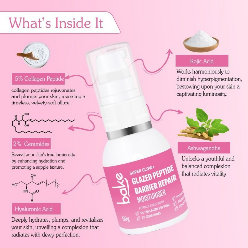 Bake Super Glow+ Glazed Peptide Barrier Repair Moisturizer | Swadesiicart