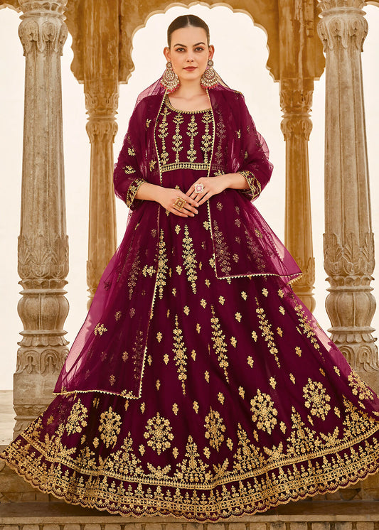 Heavy Stone Embroidered Wine Designer Anarkali Suit - Emponline | Swadesiicart