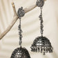 NVR Women Black Oxidised Brass-Plated Jhumka Earrings - Swadesiicart