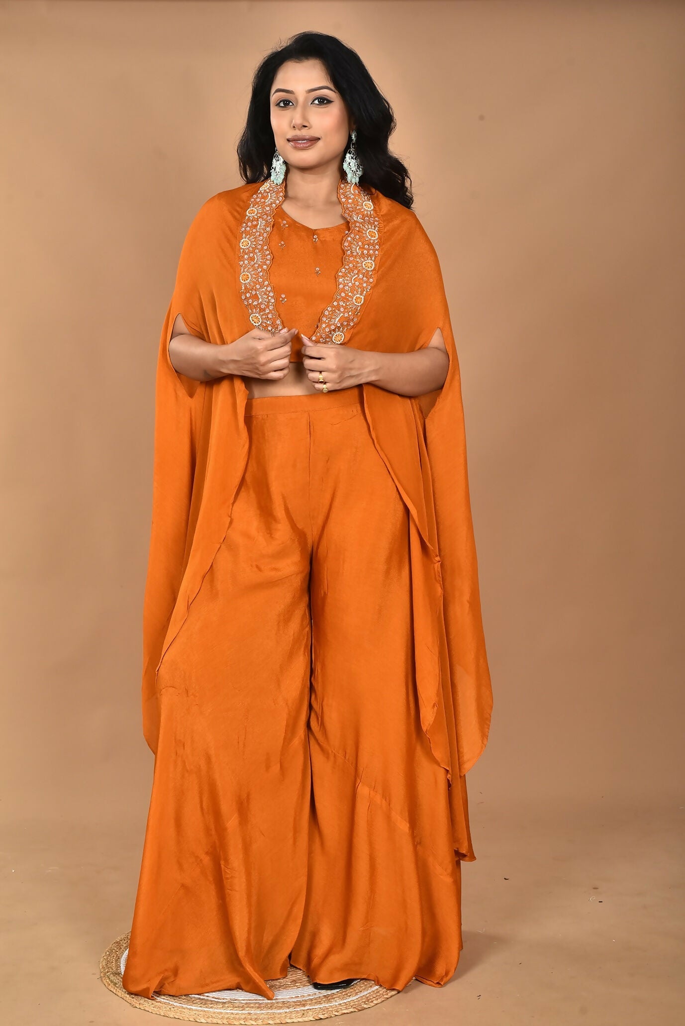 Morchari Women And Hand Embroidery Palazzo Set-Mustard - Swadesiicart