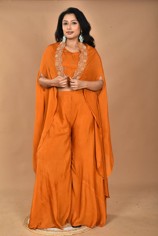 Morchari Women And Hand Embroidery Palazzo Set-Mustard - Swadesiicart