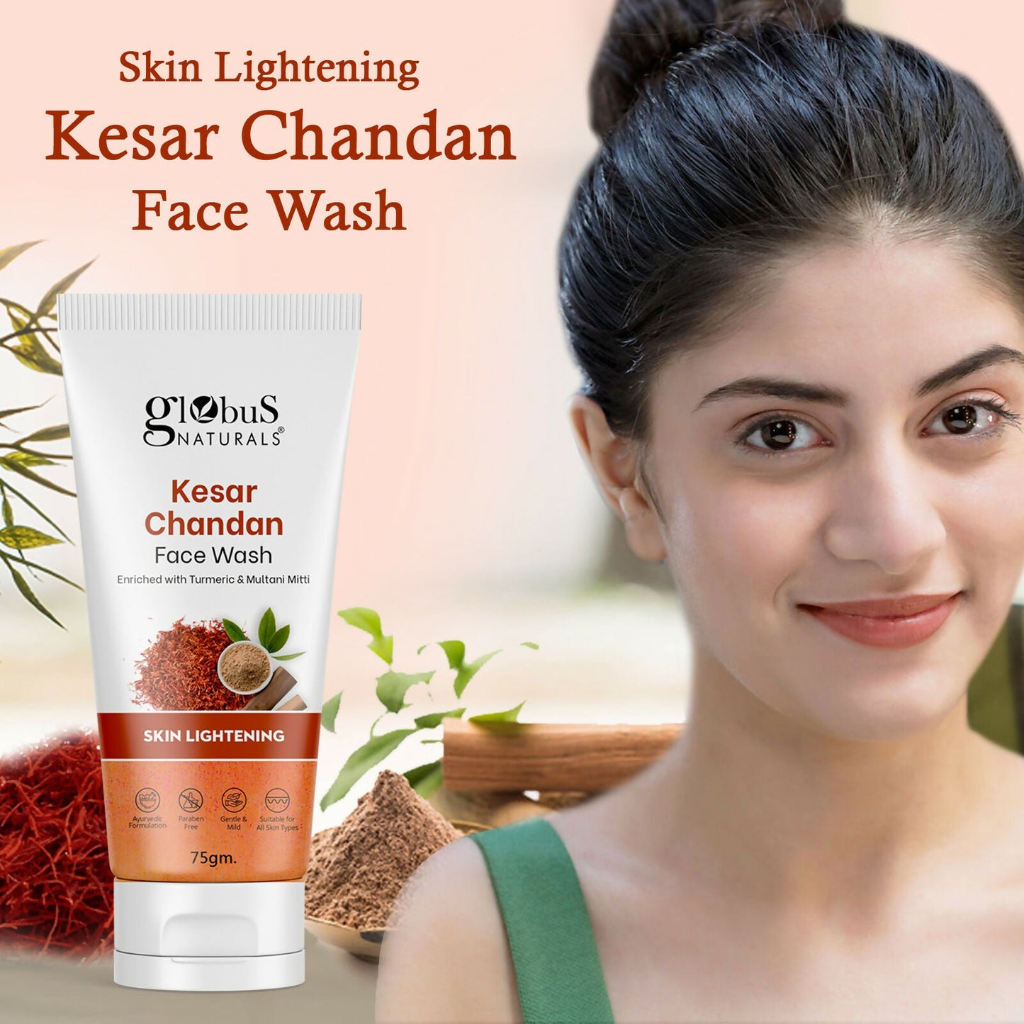 Globus Naturals Kesar Chandan Skin Lightening & Tan Removal Face wash, Suitable For All Skin Types | Swadesiicart