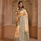 Vishnu Weaves Women's Cream Handloom Raw Silk Woven Border Saree with Unstitched Blouse - Swadesiicart