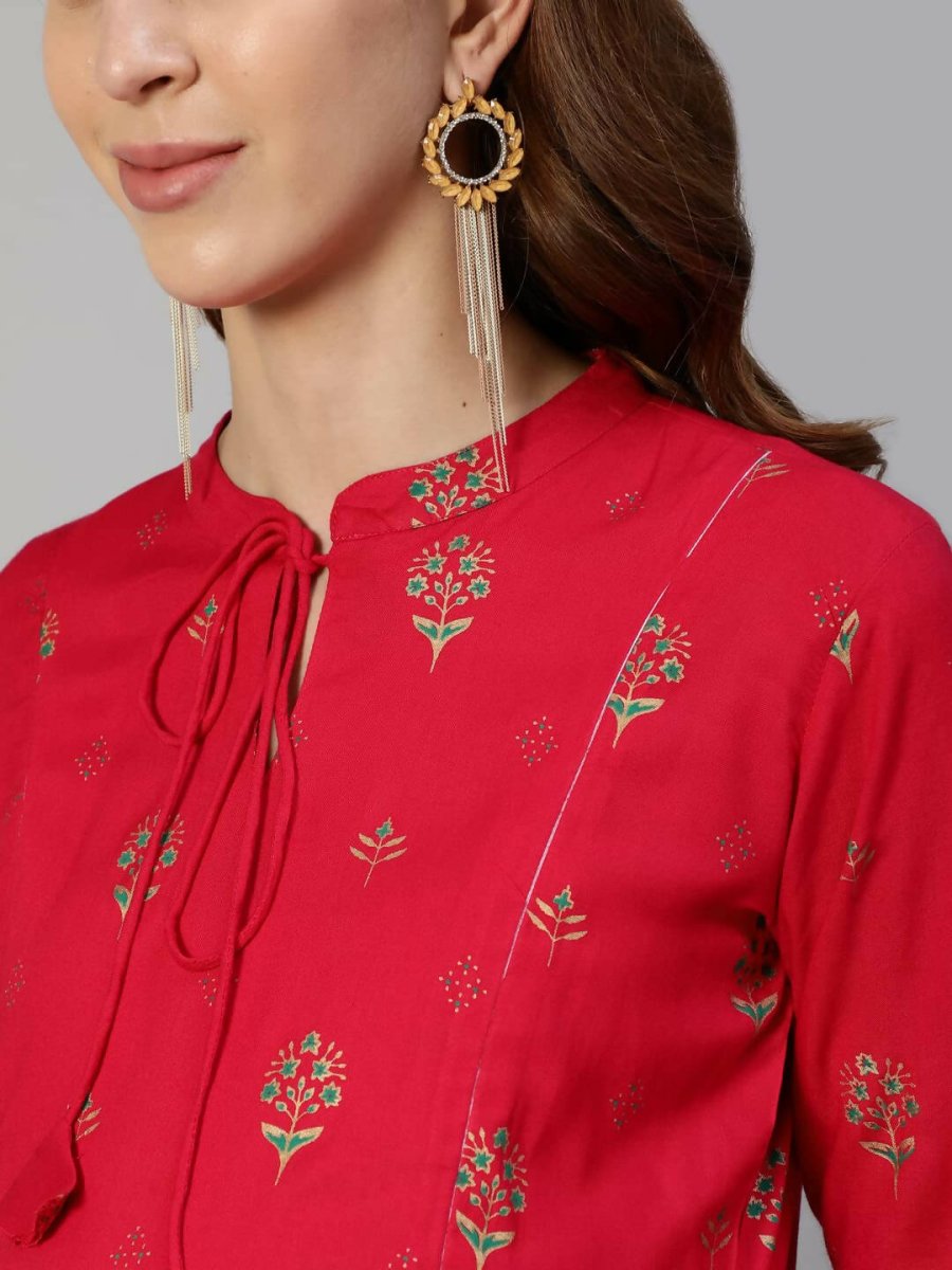 Anubhutee Women's Viscose Rayon A-Line Knee-Length Red Dresses | Swadesiicart
