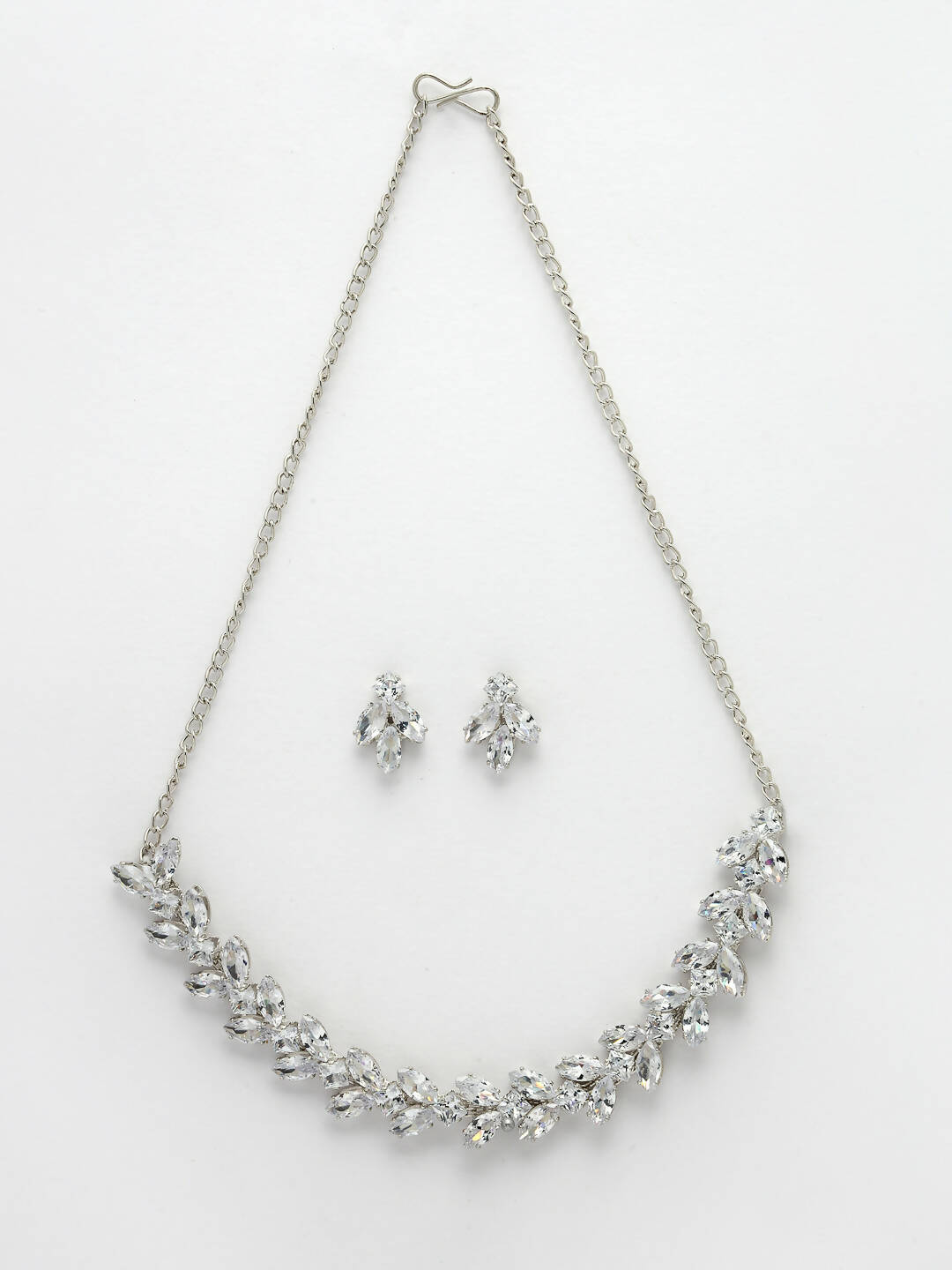 NVR Women Silver-Plated American Diamond Jewellery Set Necklace & Earrings | Swadesiicart