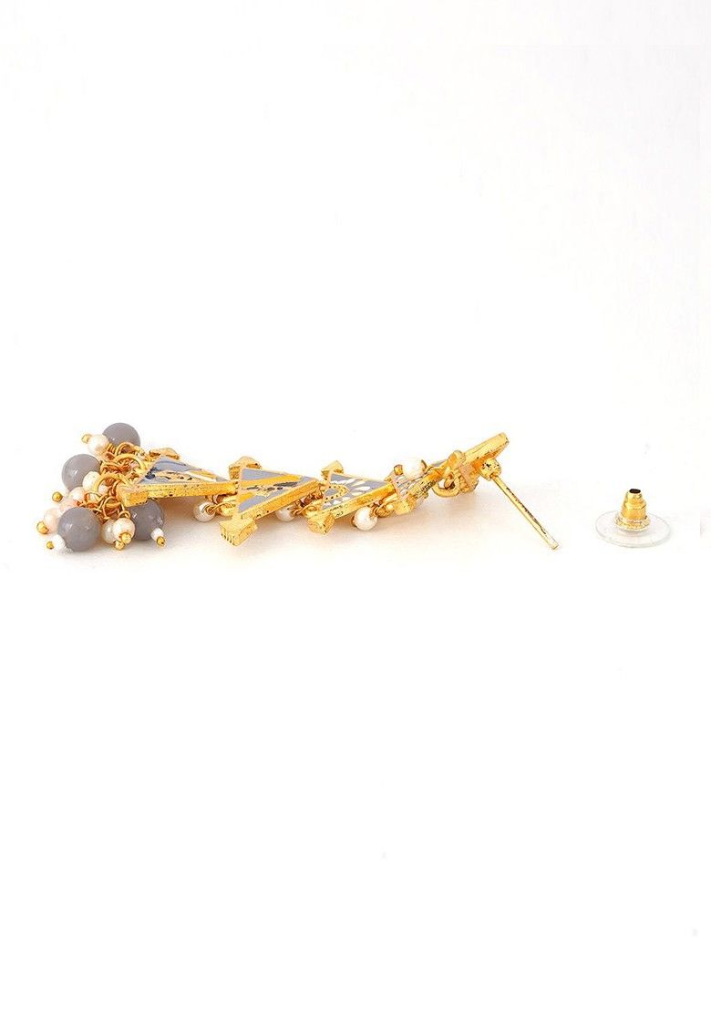 New Partywear Gray Raja Rani Meenakari Drop Earrings for Womens by House of Ree | Swadesiicart