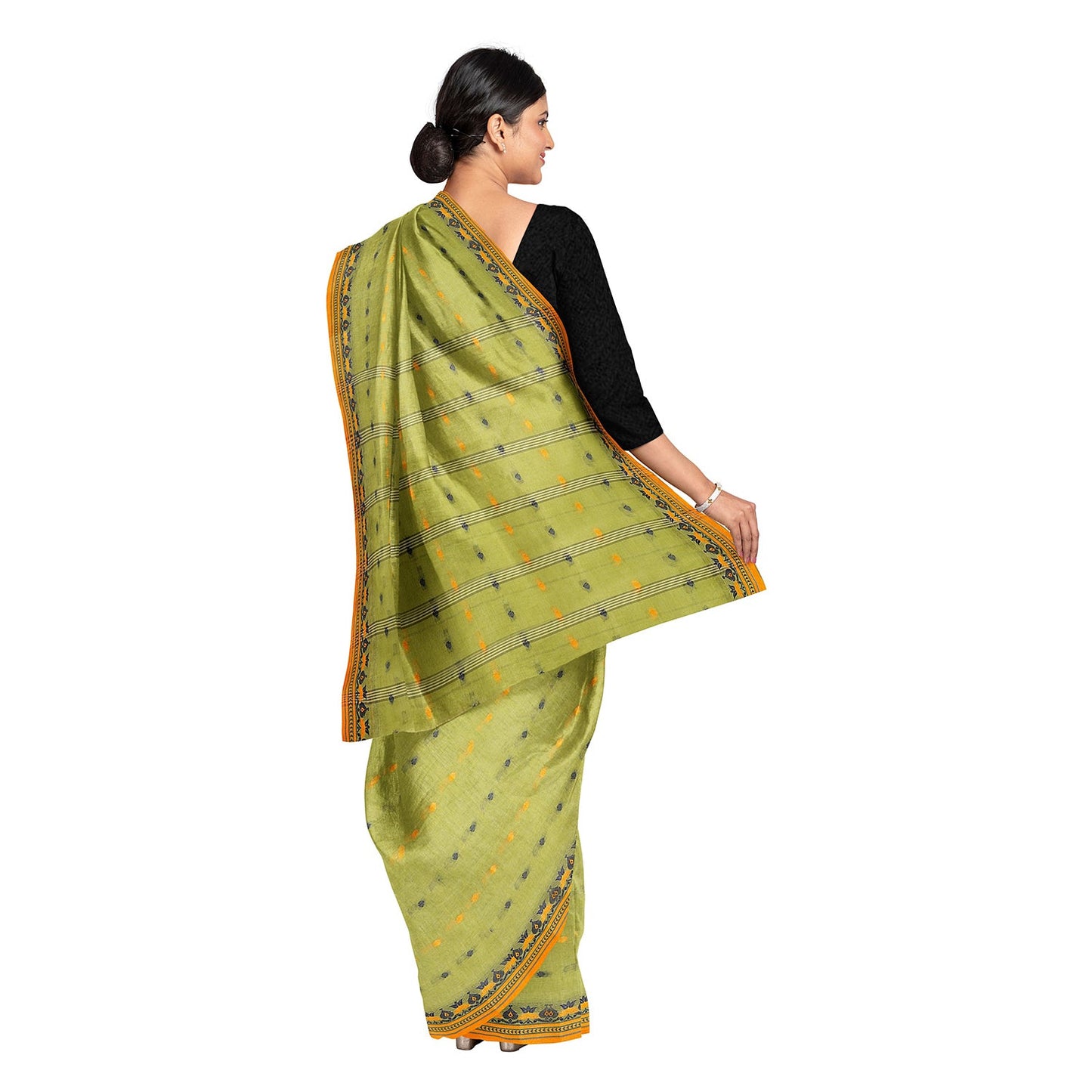 Exclusive Collection 100% Pure Cotton Light Green Tant Saree With Hand Weaving Work - Swadesiicart