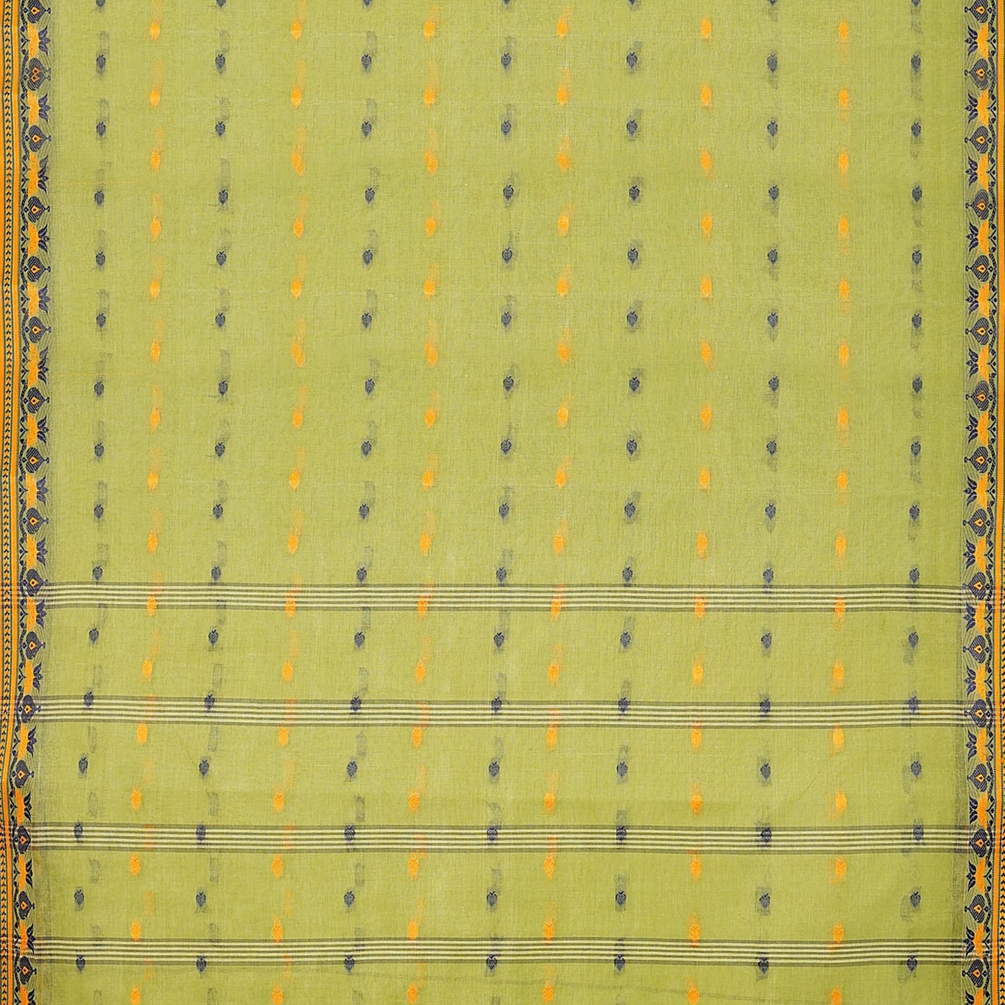 Exclusive Collection 100% Pure Cotton Light Green Tant Saree With Hand Weaving Work - Swadesiicart