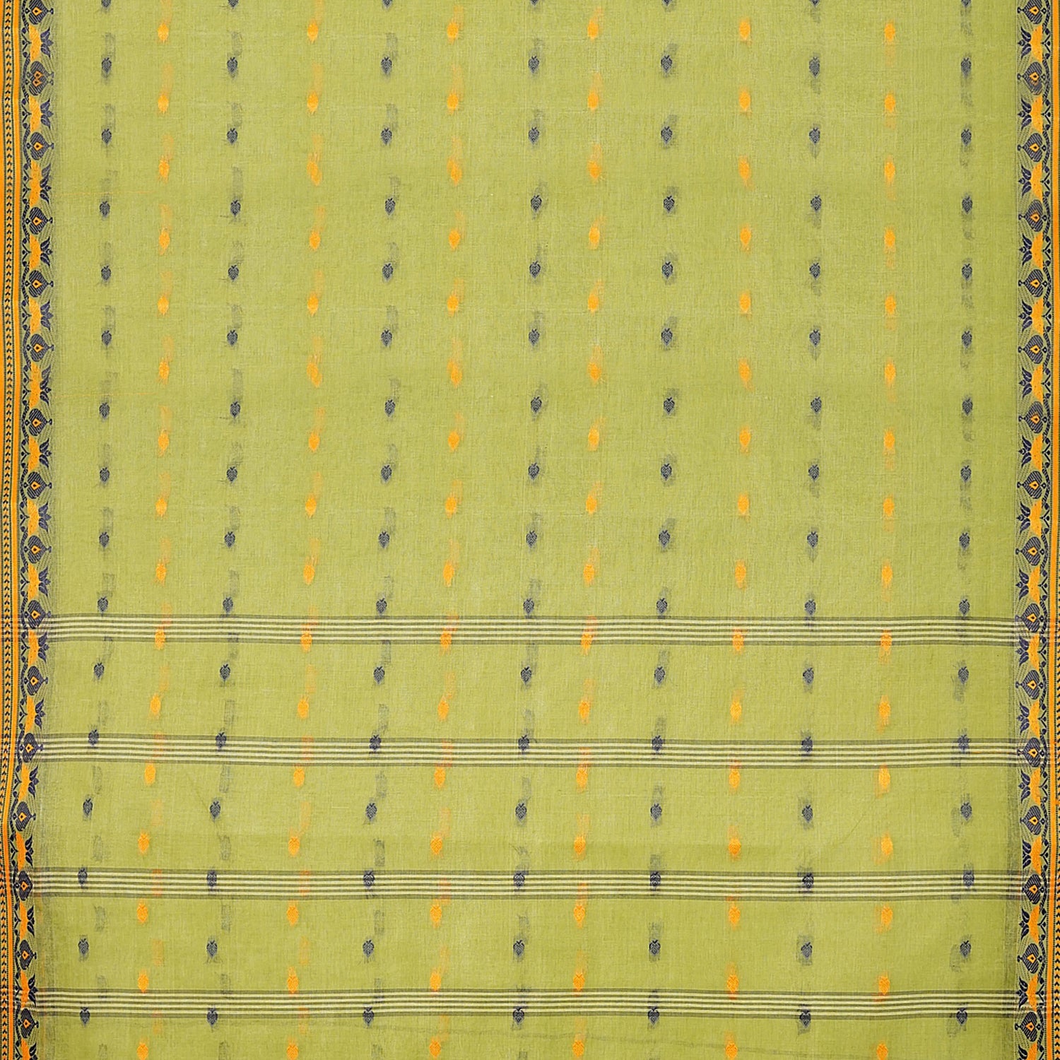 Exclusive Collection 100% Pure Cotton Light Green Tant Saree With Hand Weaving Work - Swadesiicart