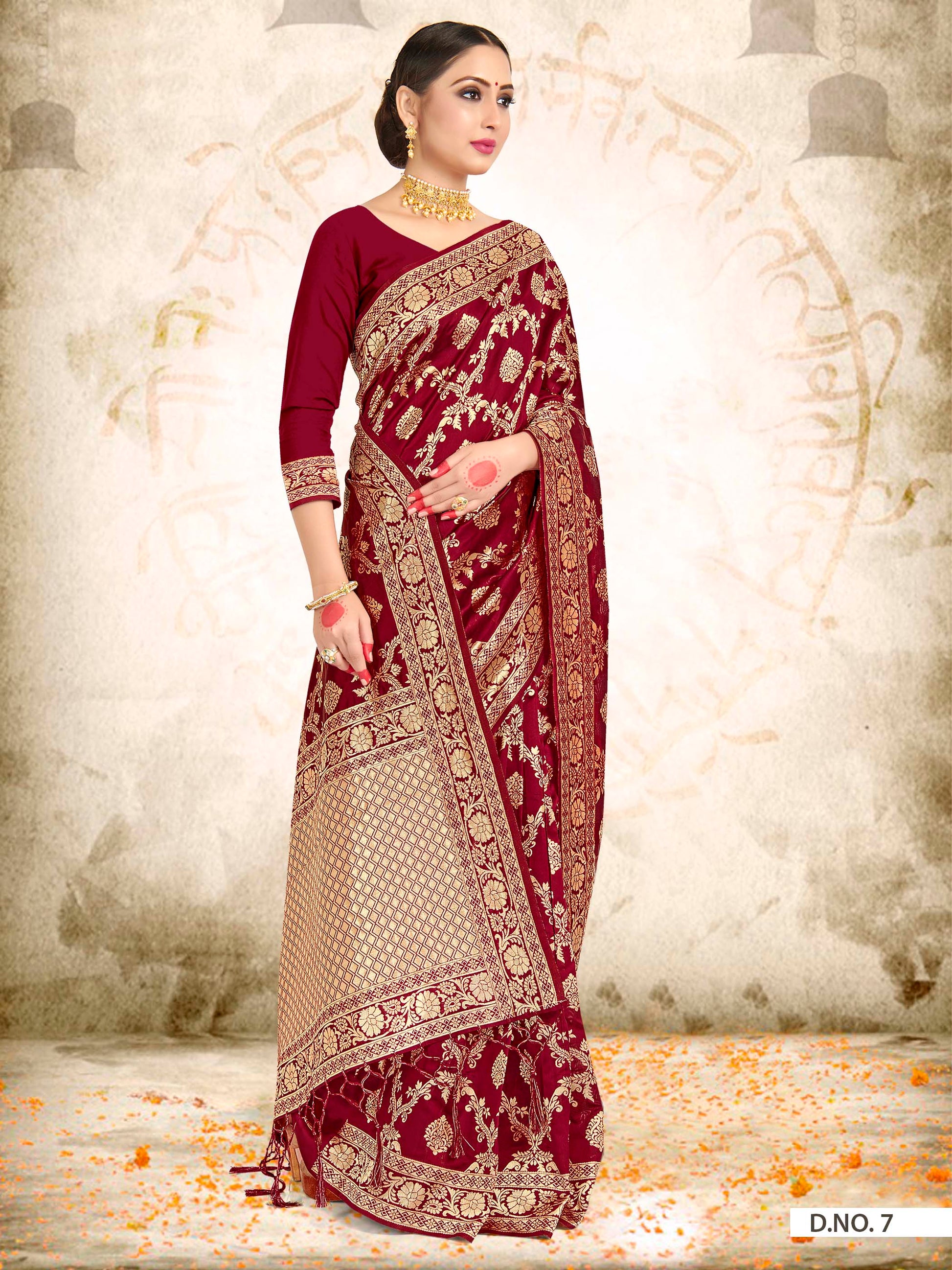 Vardha Maroon Red Woven Zari Jaal Banarasi Saree | Swadesiicart
