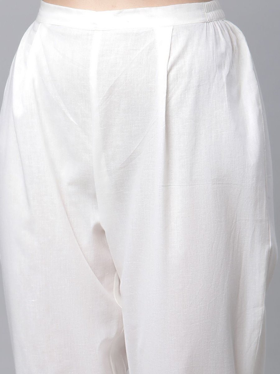 Ahalyaa Women Off White Pure Cotton Printed Kurta with Trousers | Swadesiicart