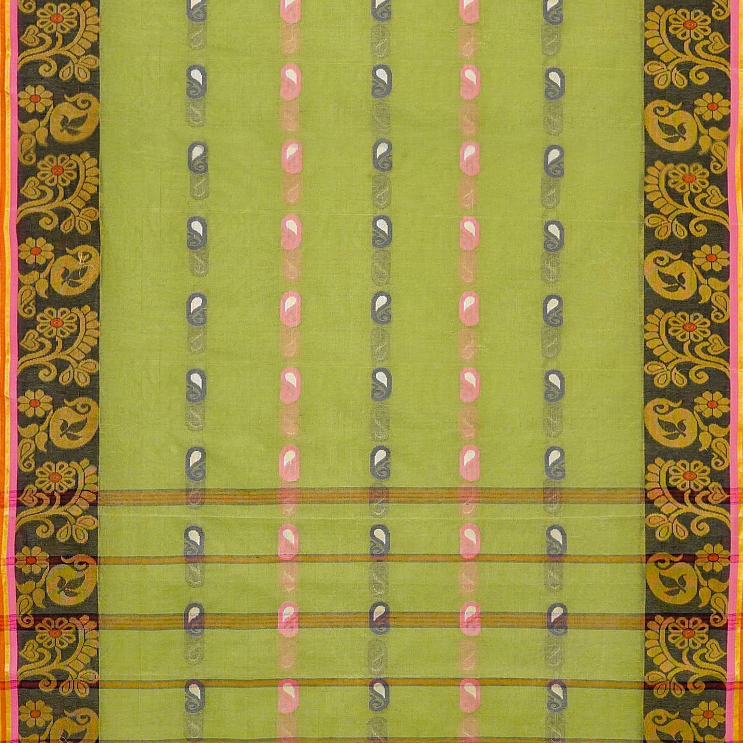 Exclusive Collection 100% Pure Cotton Light Green Tant Saree With Hand Weaving Work - Swadesiicart