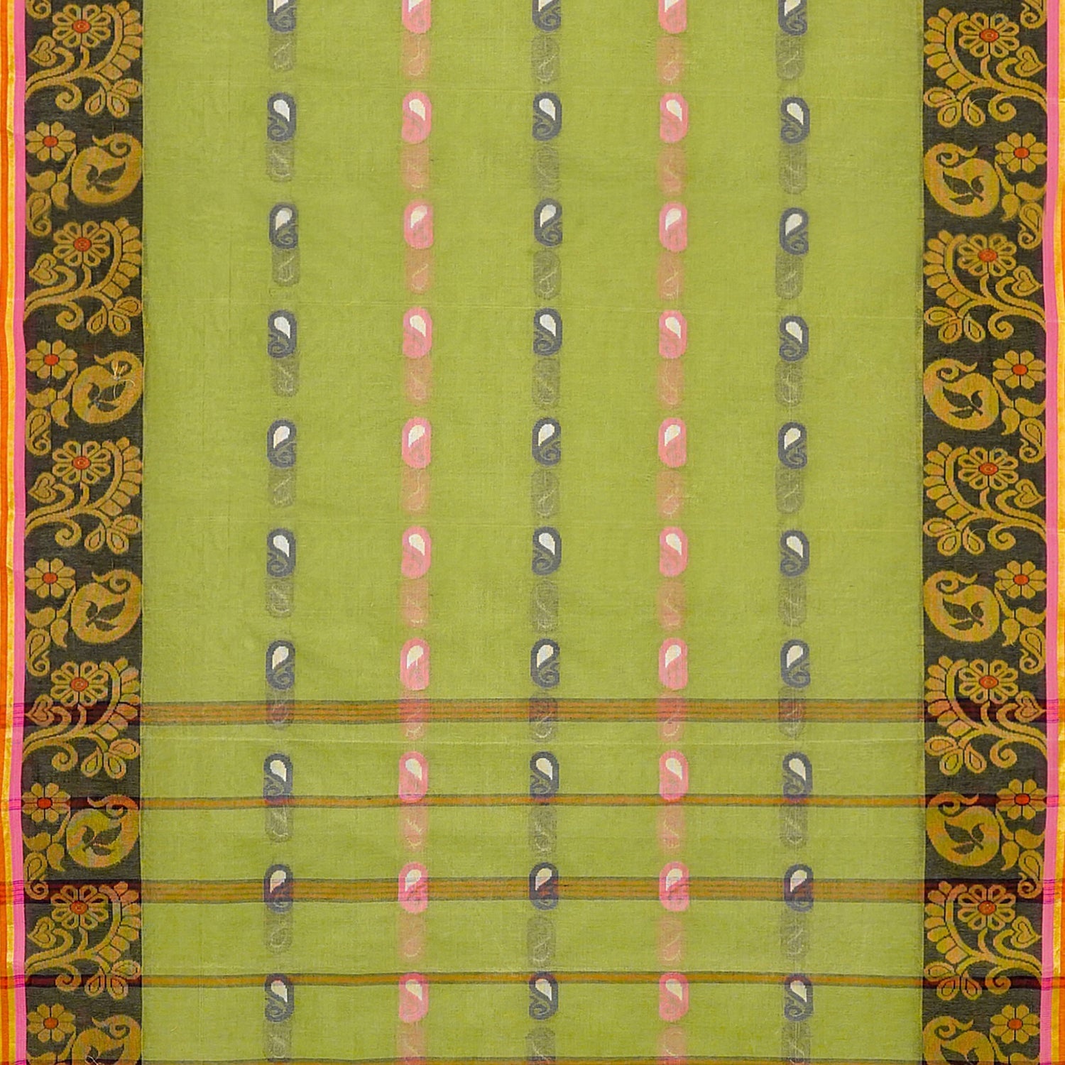 Exclusive Collection 100% Pure Cotton Light Green Tant Saree With Hand Weaving Work - Swadesiicart