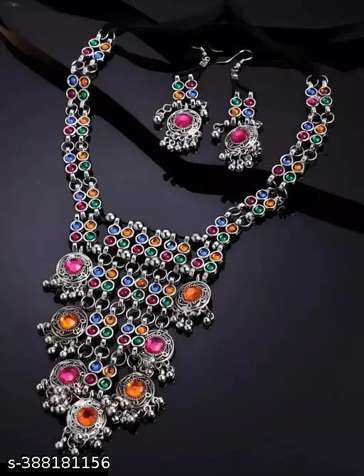 Tehzeeb Creations Women's Multi Colour Meenakari Work Necklace Set - Swadesiicart