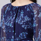 Souchii Navy Blue Floral Layered Chiffon A-Line Midi Dress - Swadesiicart