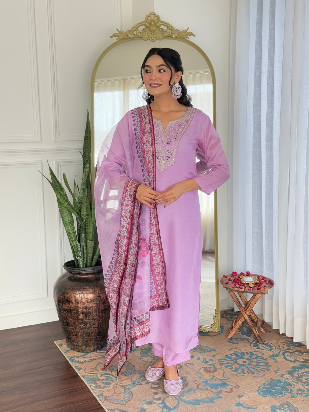 The52 Women's Gorgeous Rayon Embroidery work Straight Kurta with Pant and Dupatta Set - Swadesiicart