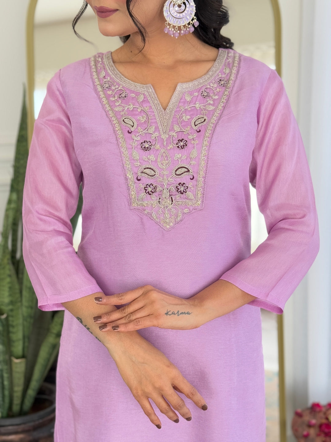 The52 Women's Gorgeous Rayon Embroidery work Straight Kurta with Pant and Dupatta Set - Swadesiicart