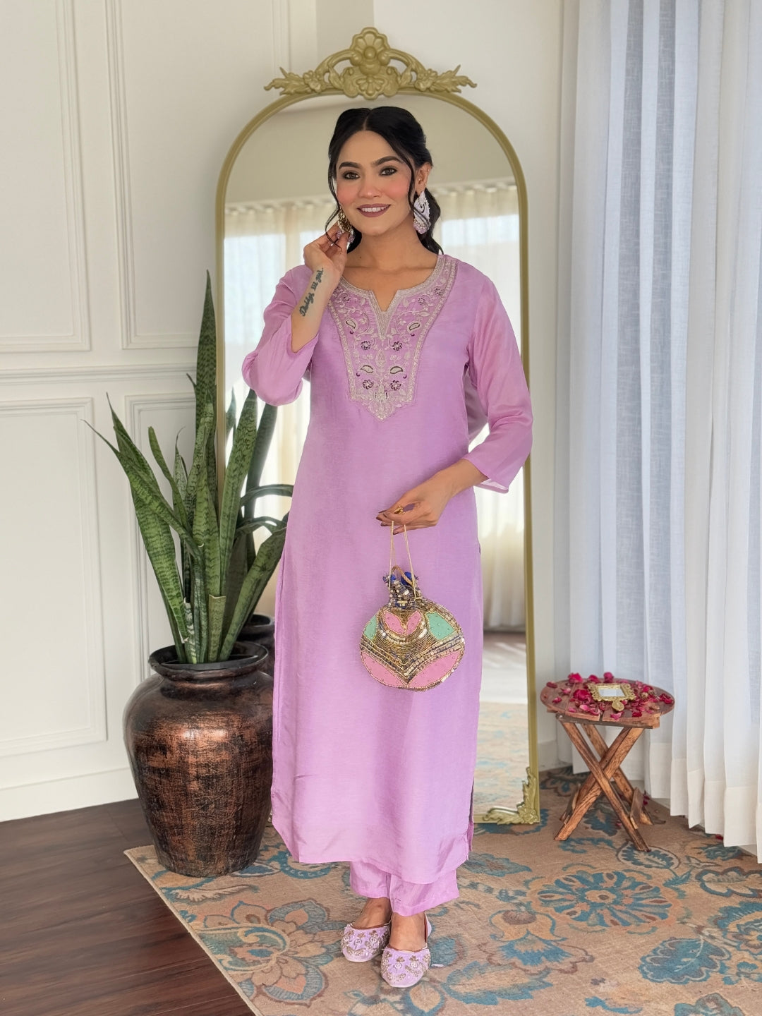 The52 Women's Gorgeous Rayon Embroidery work Straight Kurta with Pant and Dupatta Set - Swadesiicart