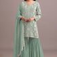 Anaita Green Embroidered Faux Georgette Sharara Suit