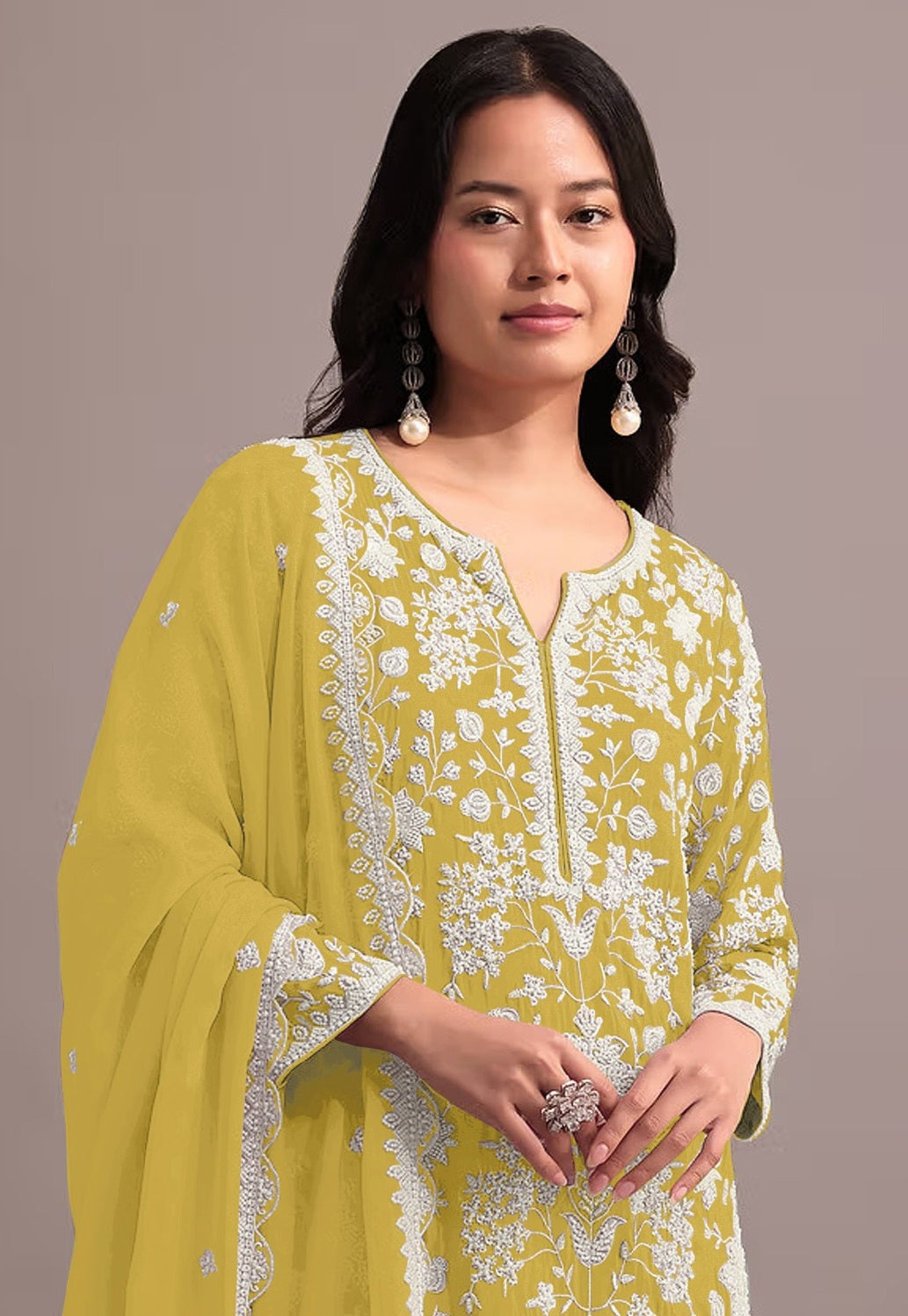 Anaita Yellow Embroidered Faux Georgette Sharara Suit