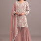 Anaita Peach Embroidered Faux Georgette Sharara Suit