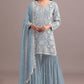 Anaita Sky Blue Embroidered Faux Georgette Sharara Suit