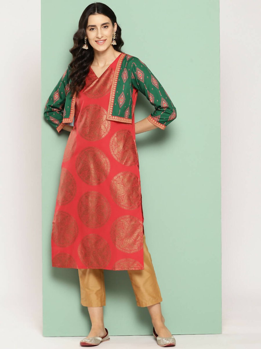 Ahalyaa Women's Traditional wear Kurta - Red | Swadesiicart